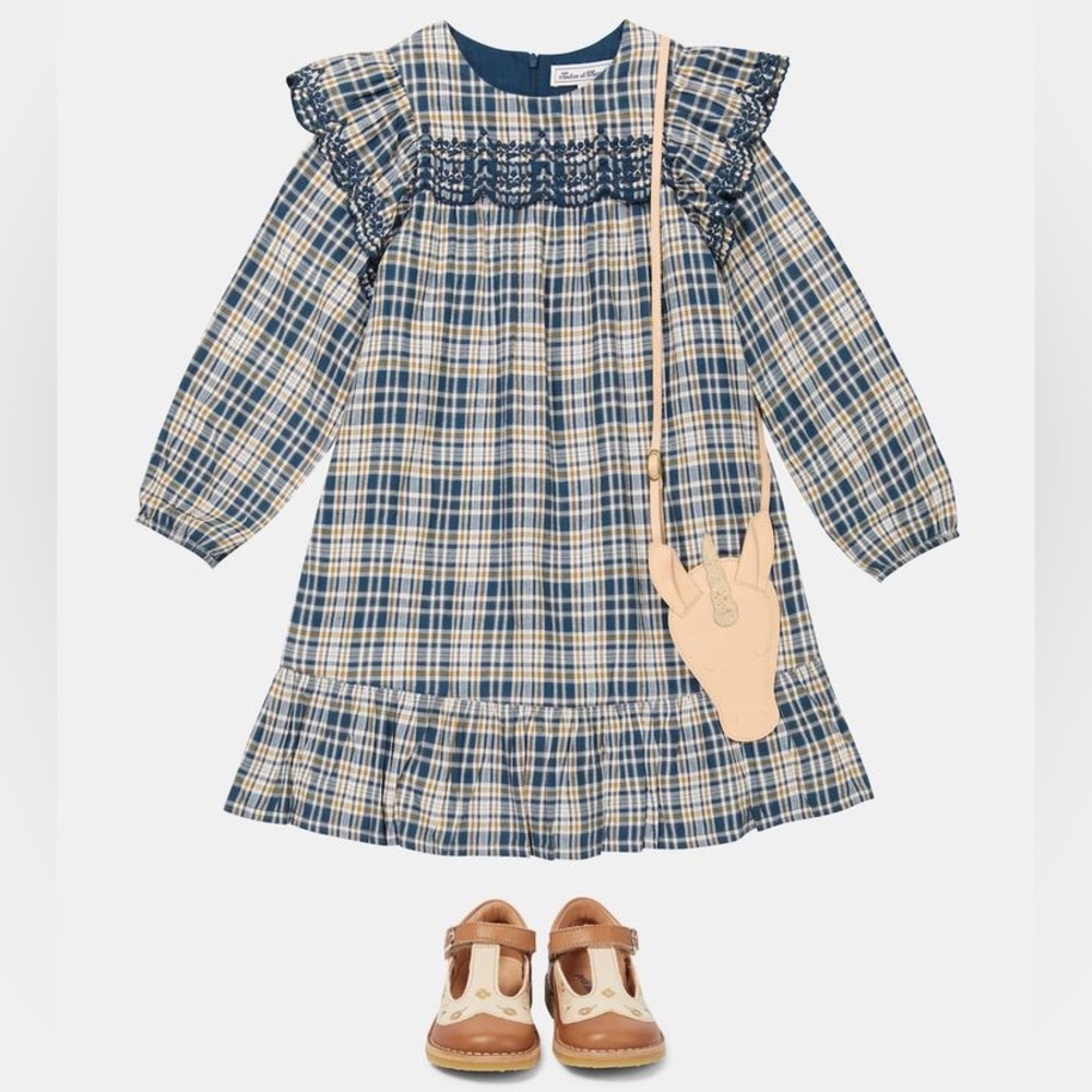Plaid Kids Casual Dress - Blue and White